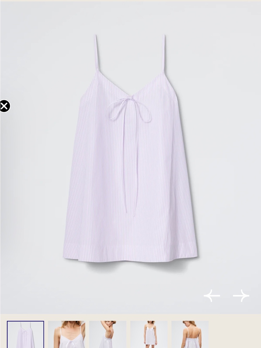 Daphne poplin Lavender Striped Spaghetti‑Strap Nightdress